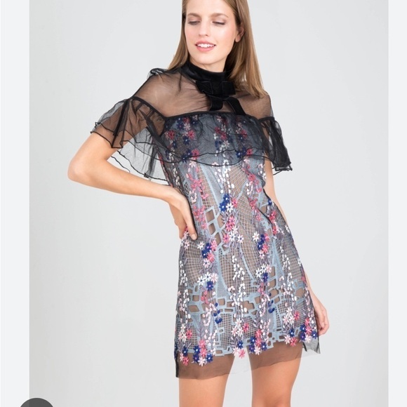 Self Portrait Multicolor Floral Vine Embroidered Mini Dress - Picture 2 of 12